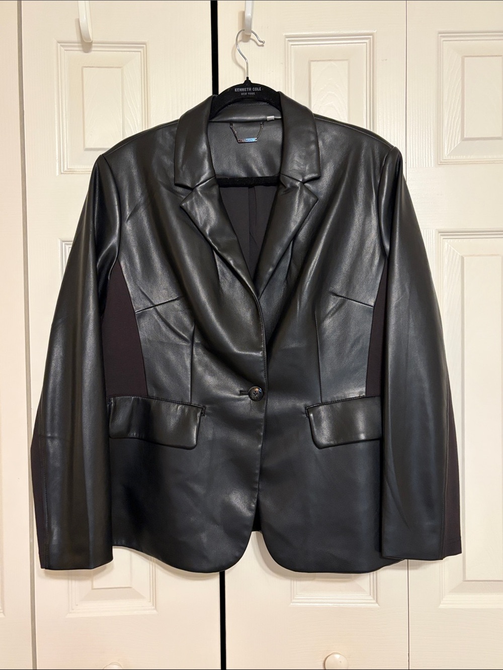 Chico’s Black Faux Leather Single-Button Blazer - Size 14 / 2.5